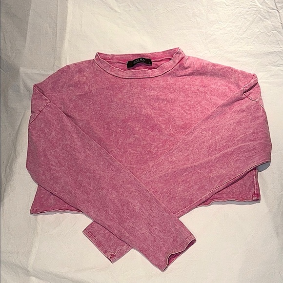 Akira Cropped Acid Washed Long Sleeve StretchWomen's Top - Picture 3 of 4